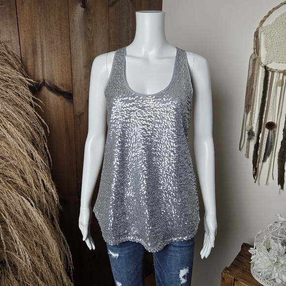 NWT GAP Silver Sequin Scoop Neck Dressy Tank Top - Picture 3 of 12